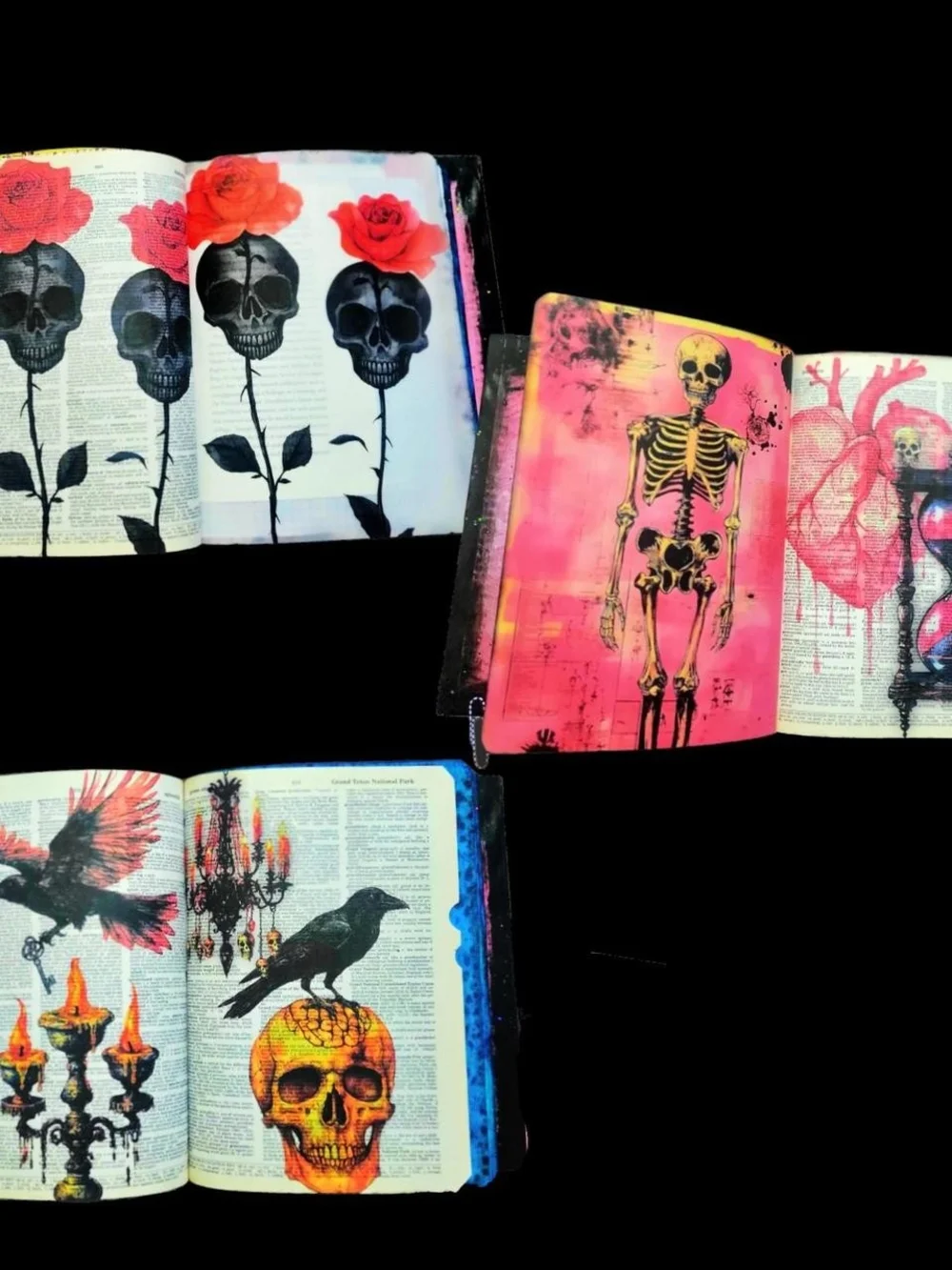 Raven's And Glitter Hot Pink Goth Whimsy Large Art Junk Journal Handmade